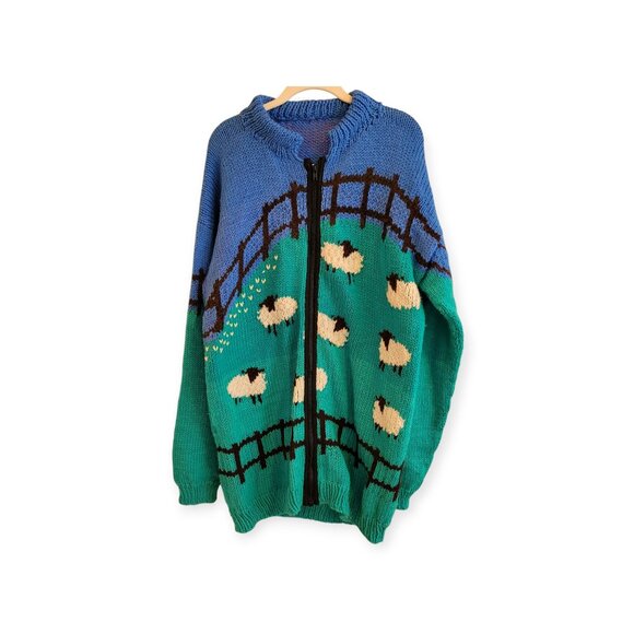 Vintage Full-Zip Sheep Cardigan Handmade L/XL - Picture 5 of 9